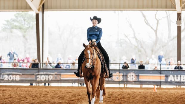 Junior Maddie Spak wins her point in Horsemanship on Saturday, Feb. 26.